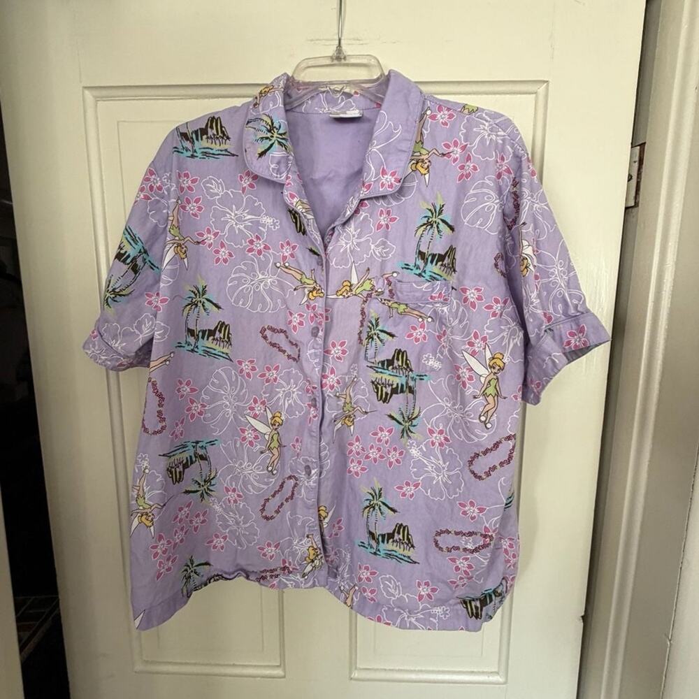 Disney Store Tinker Bell Tropical Print Button Down Shirt Size XL